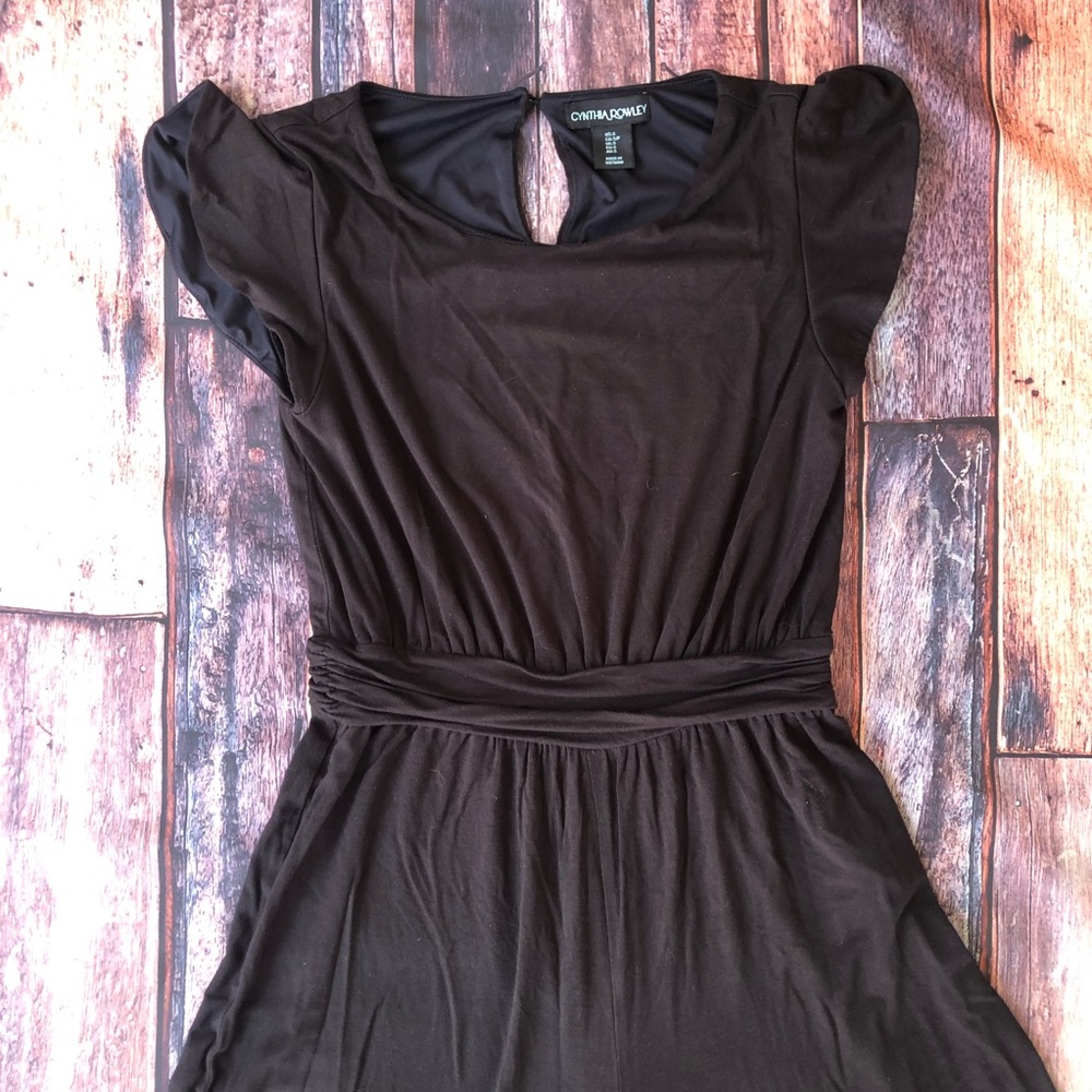 Cynthia Rowley black stretchy flutter sleeve wide leg jumpsuit size S flattering